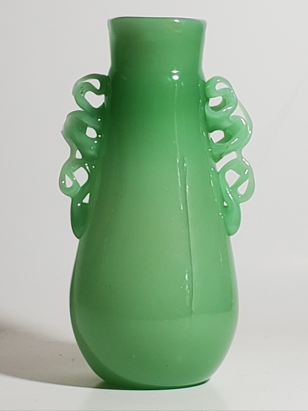 FREE WITH PURCHASE Decorative Jade Art Glass Vase with Sculpted Loop Handles - Picture 2 of 8